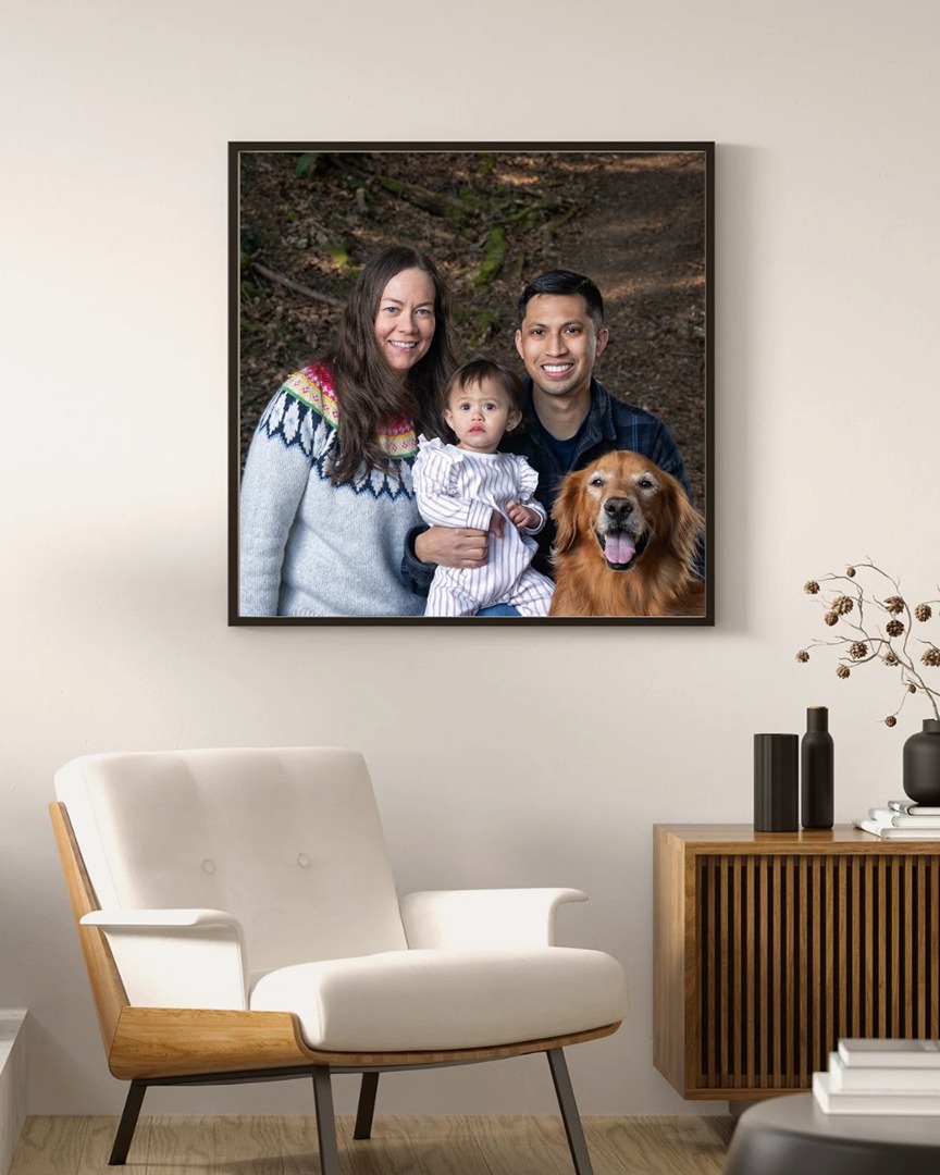 Family with child and Golden Retriever