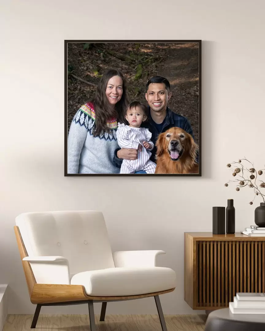 Family with child and Golden Retriever