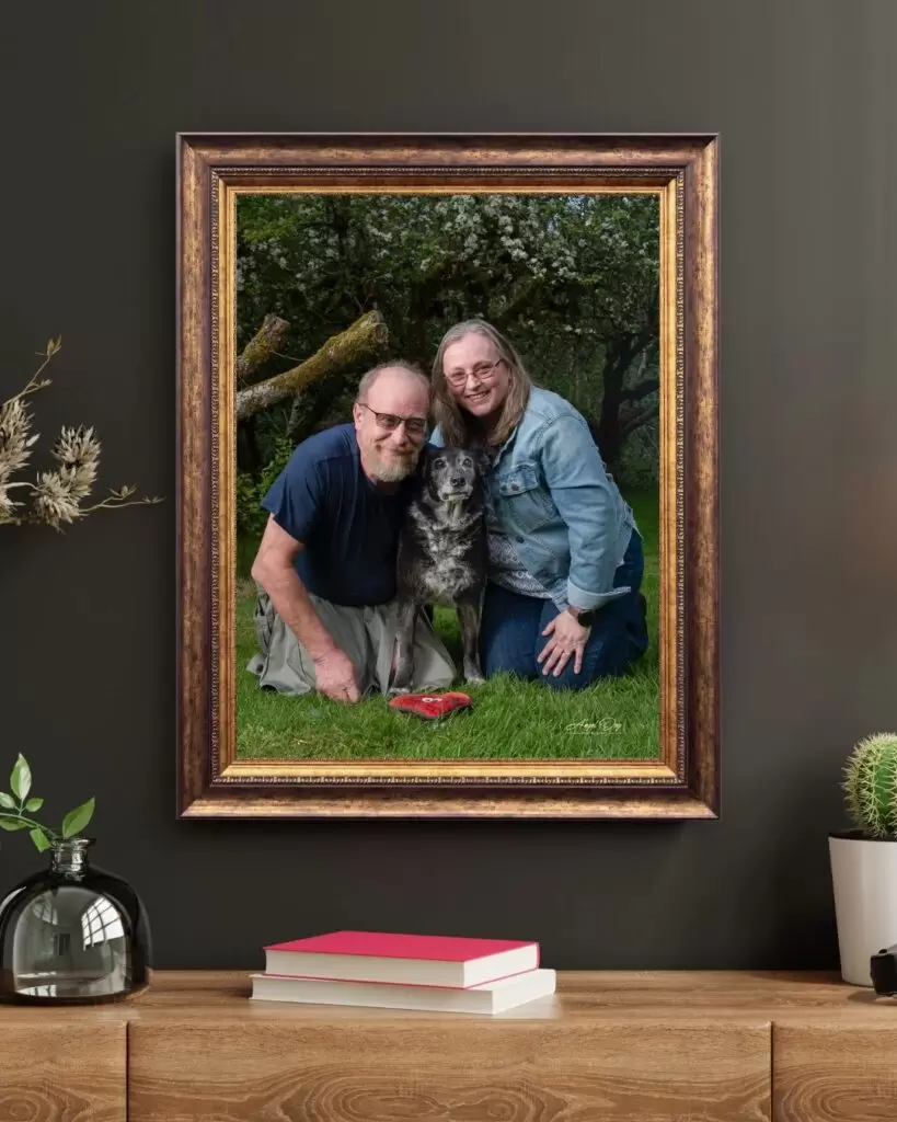 Family with child and Golden Retriever
