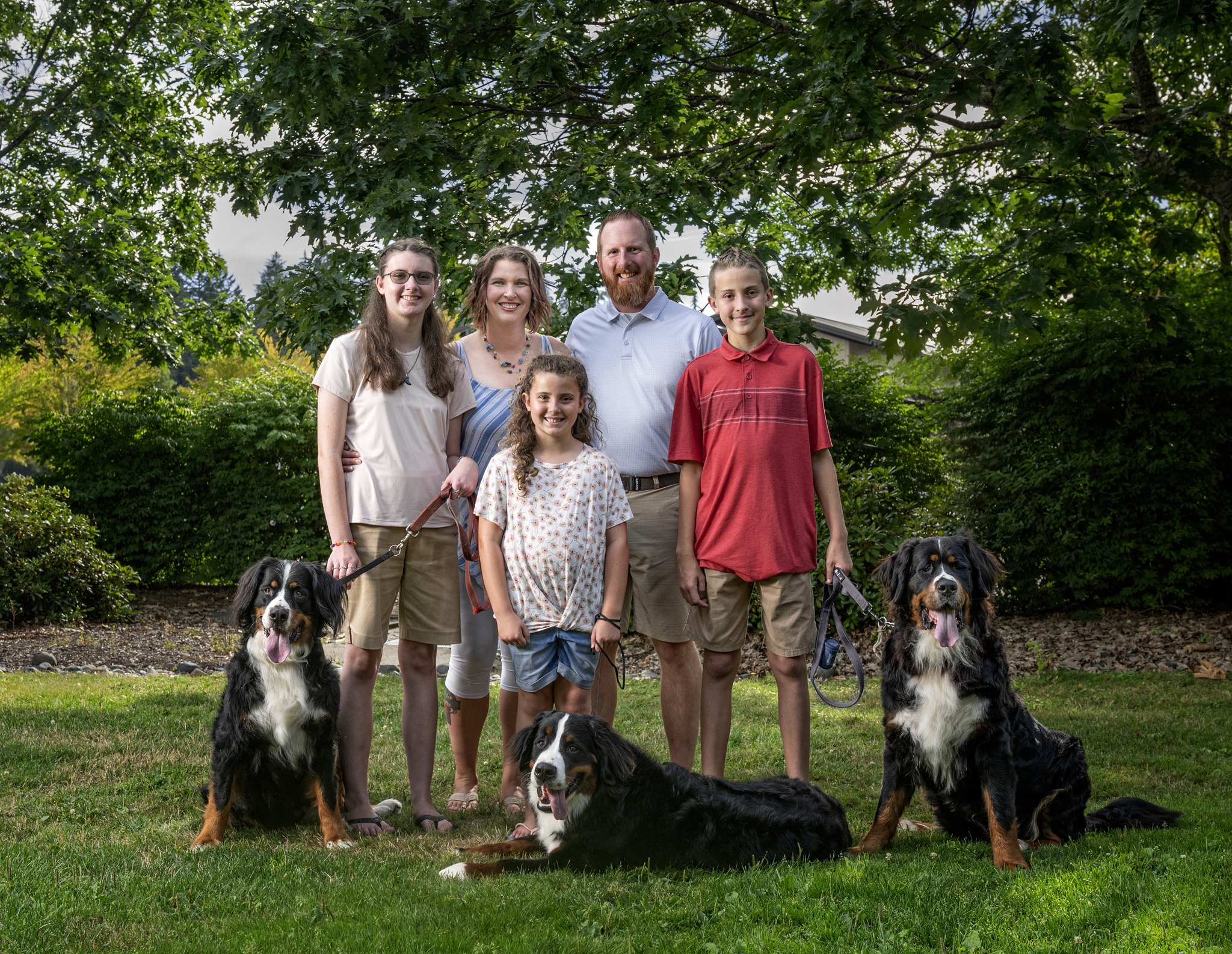 Family of 5 plus 3 Bernese Mountain Dogs