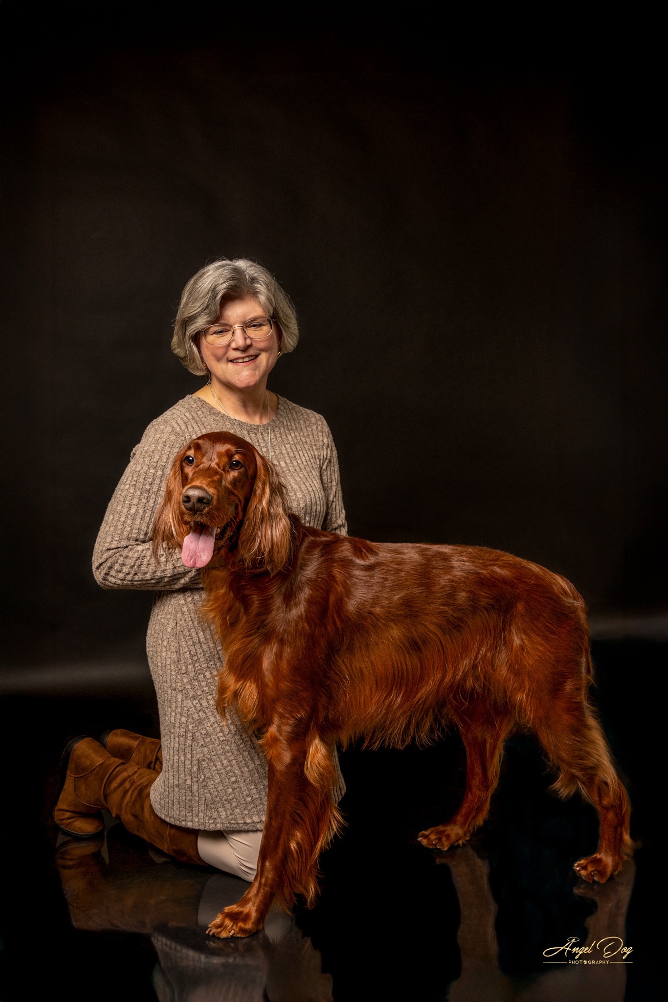 Photo of beautiful Irish Setter with his dog mom.