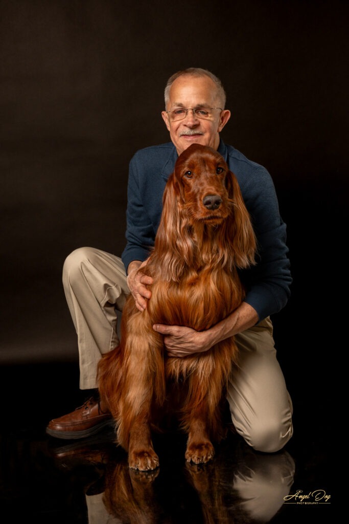 Irish Setter with his owner.
