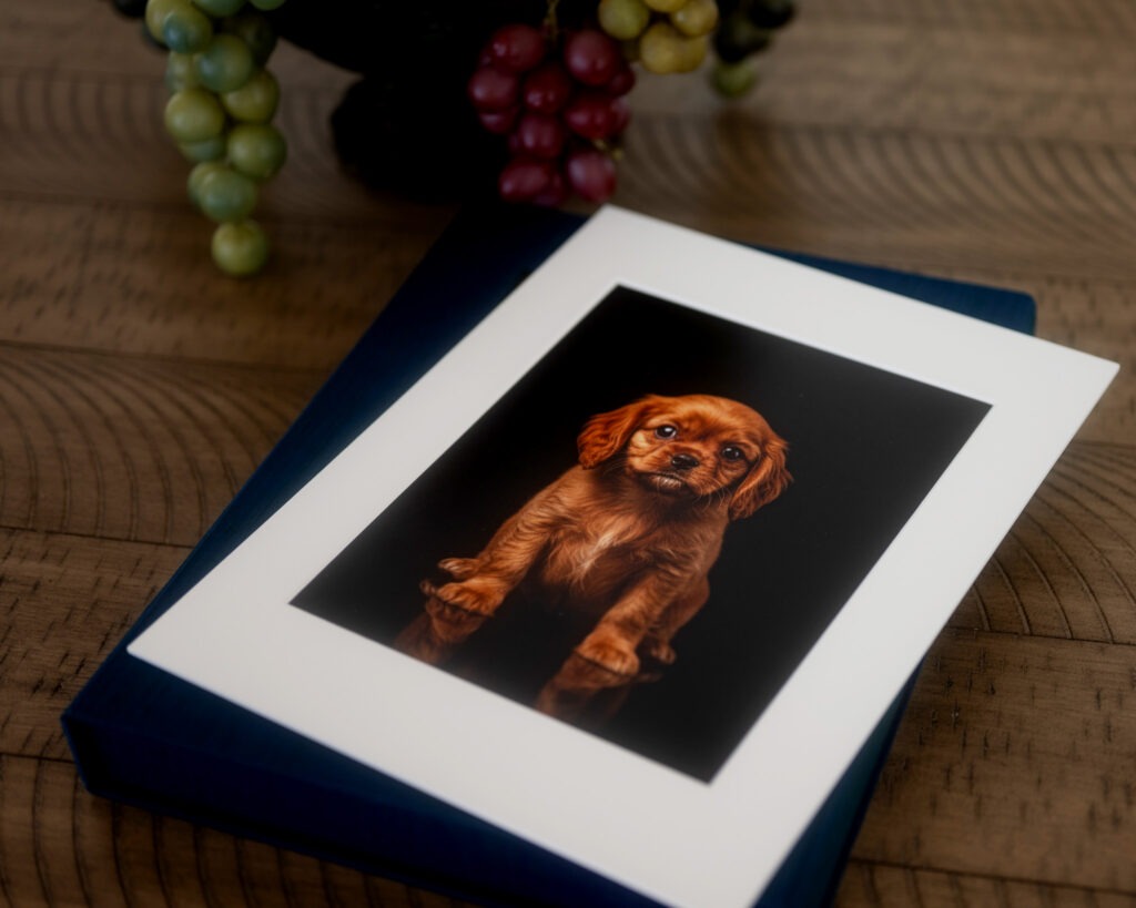 Photo of puppy print on top of photo box