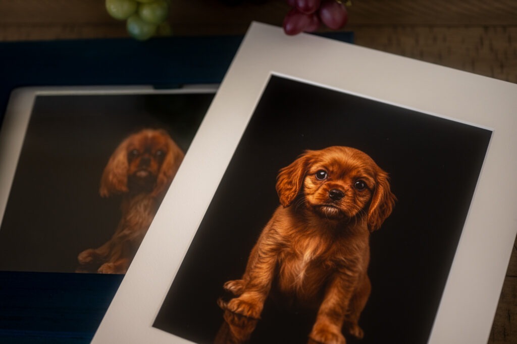 Window box that contains photos of dogs.